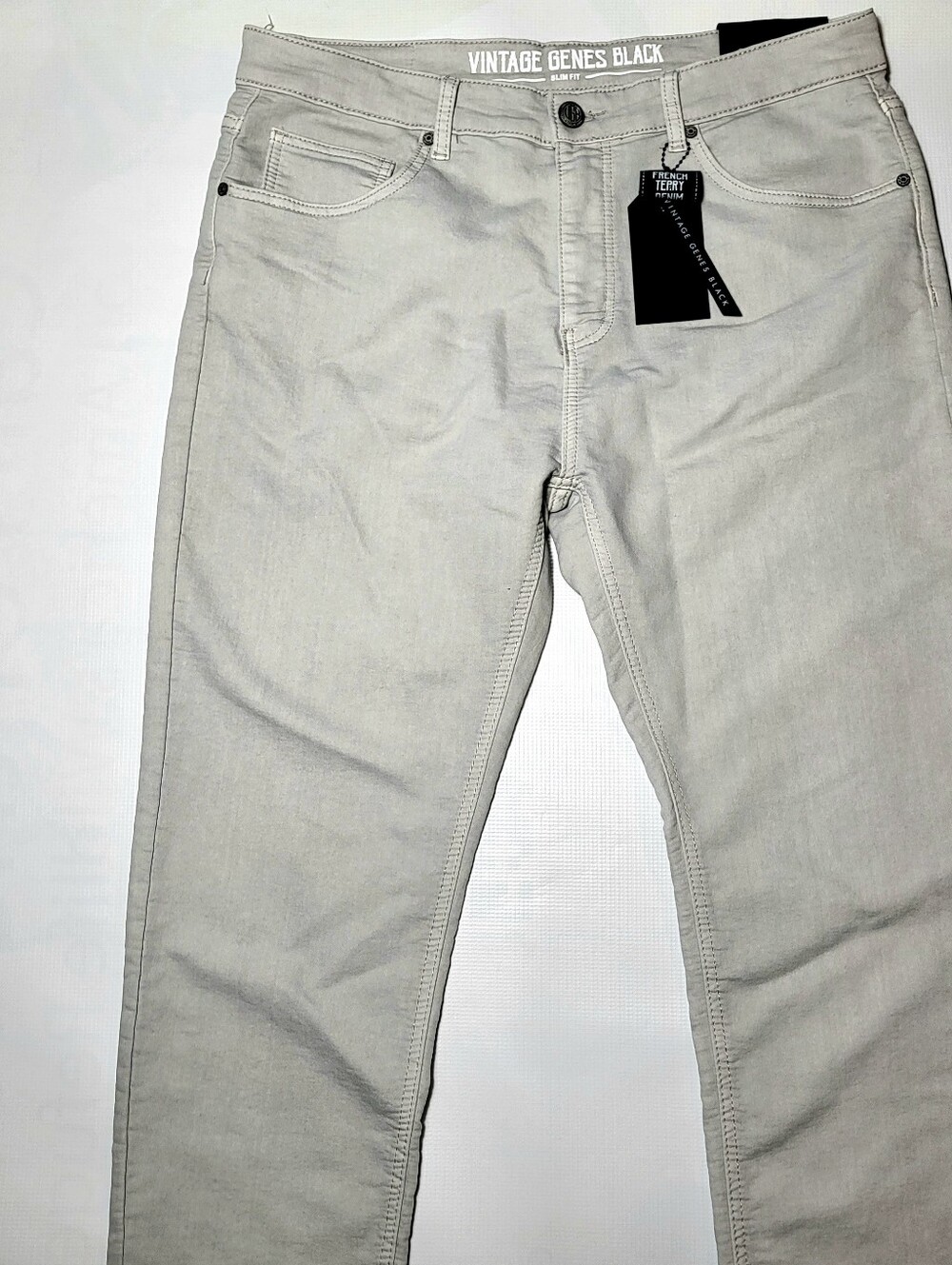 NEW Vintage Genes Black Denim Jeans Gray 36 30 French Terry
